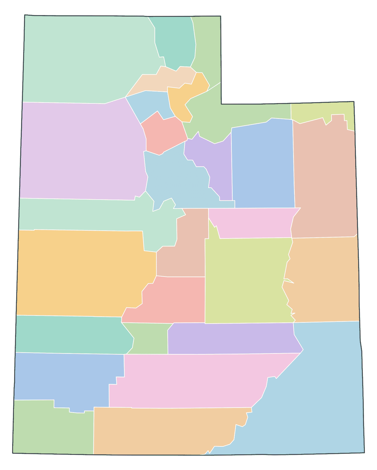 Colored County Map of Utah