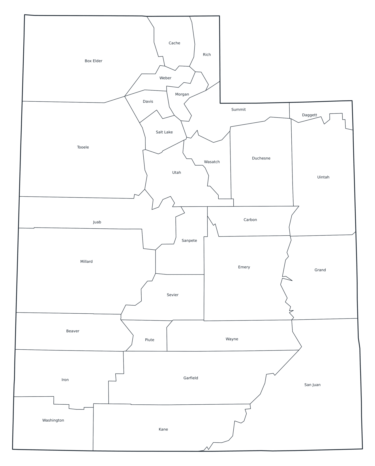 Labeled County Map of Utah