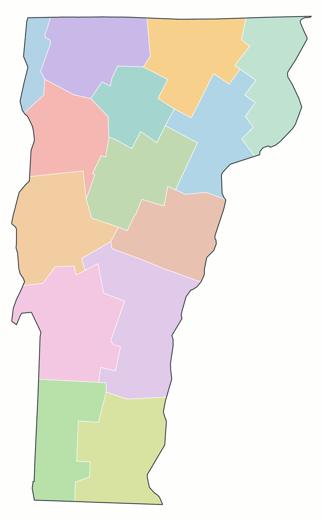 Colored County Map of Vermont
