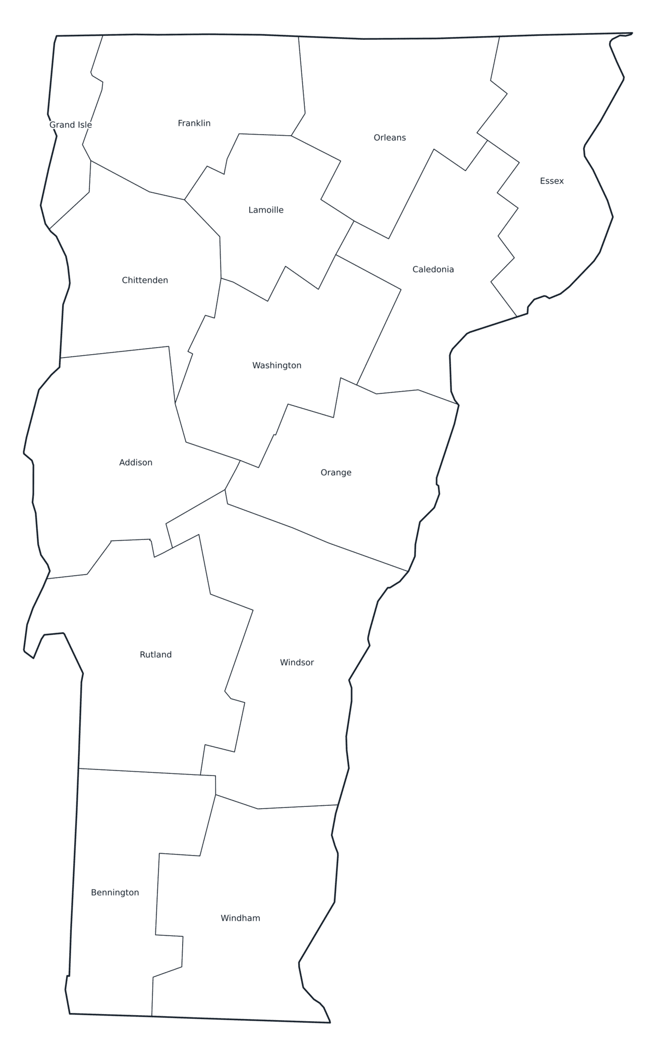 Labeled County Map of Vermont