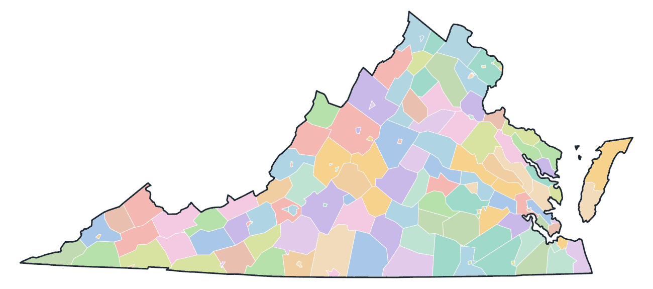 Colored County Map of Virginia