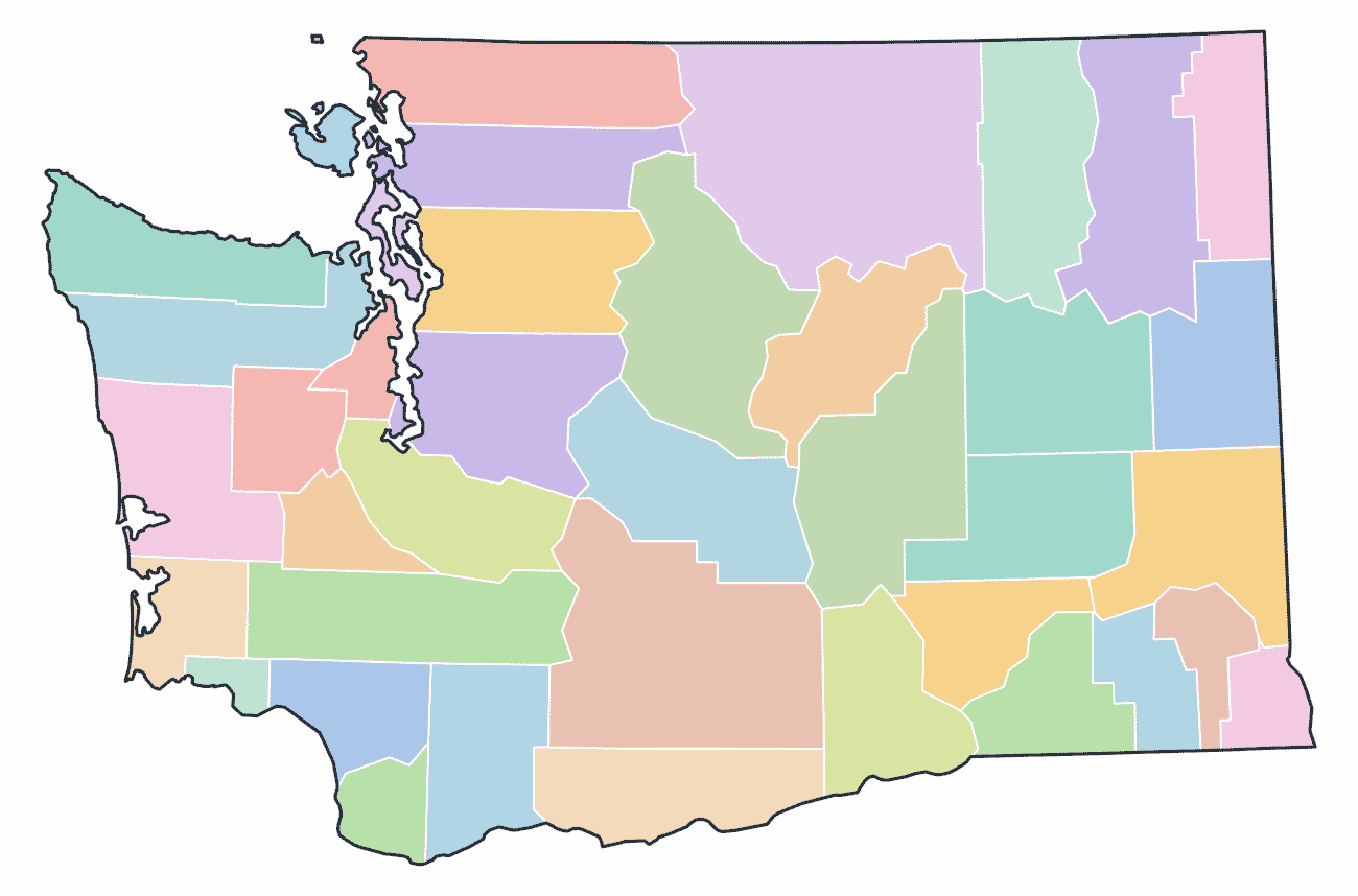 Colored County Map of Washington