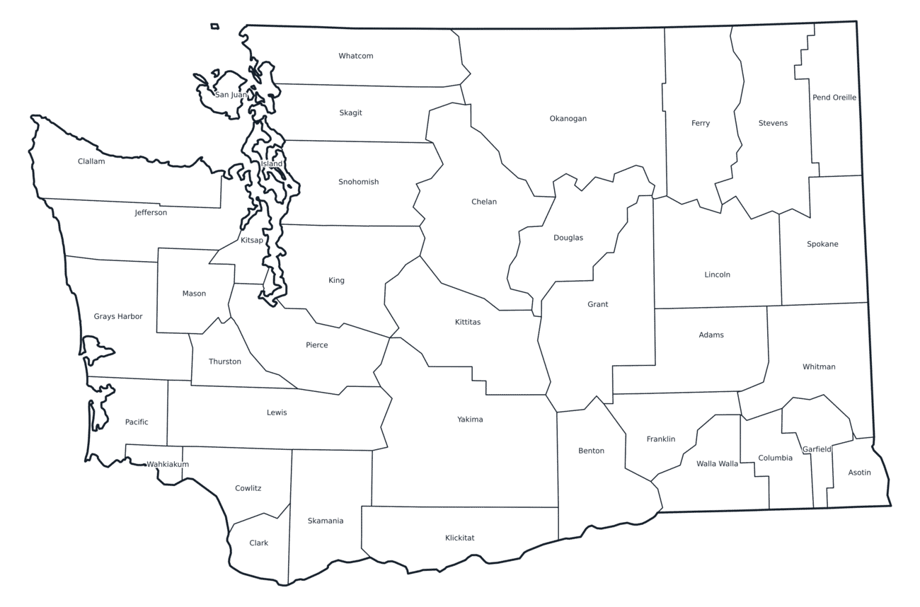 Labeled County Map of Washington