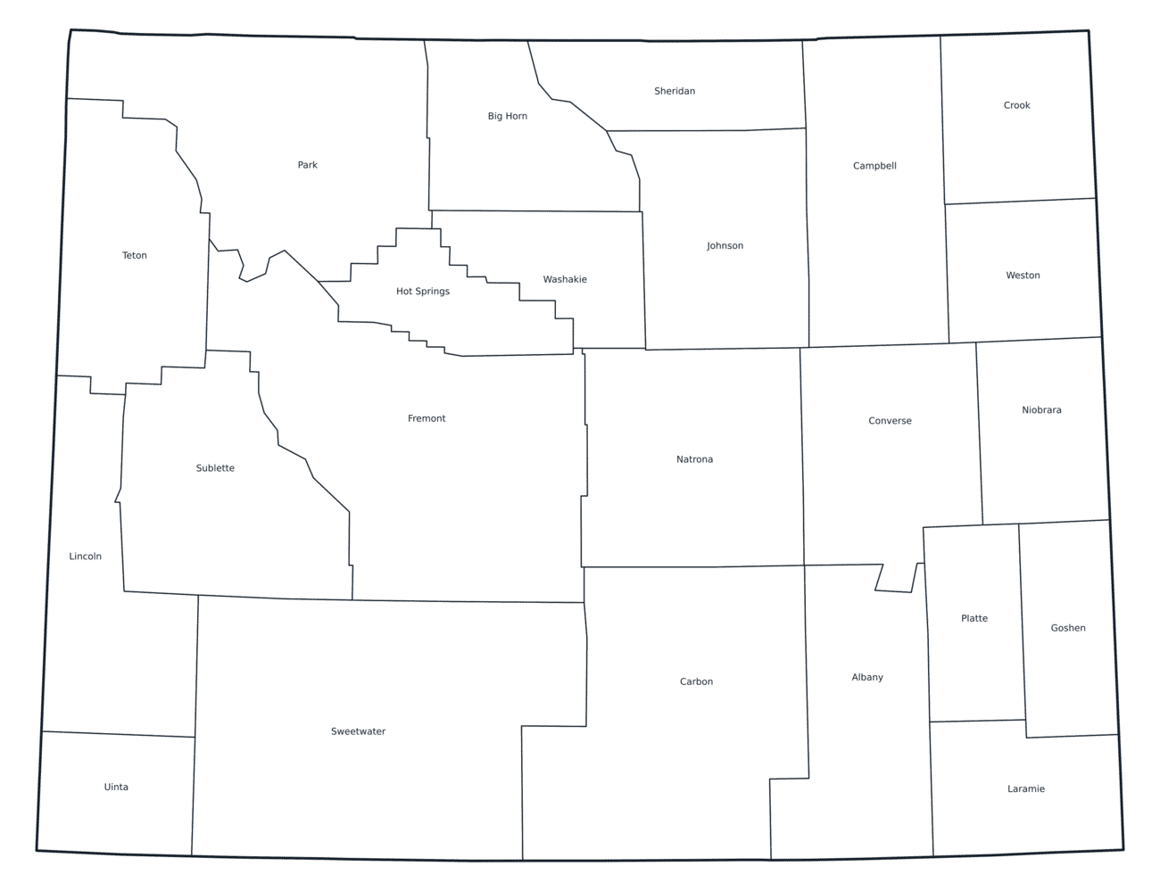 Labeled County Map of Wyoming