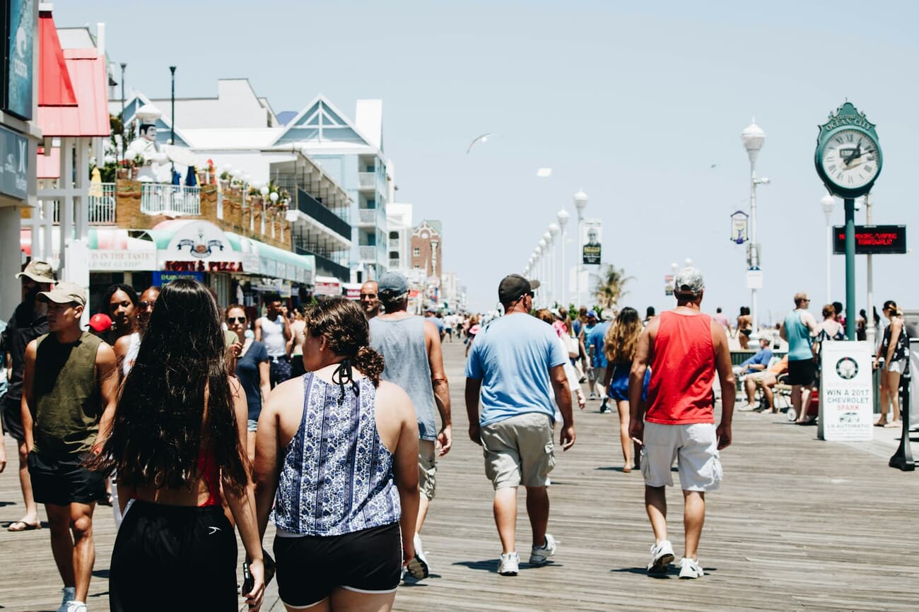 Crowds on the Ocean City boardwalk on a summer day, Maryland