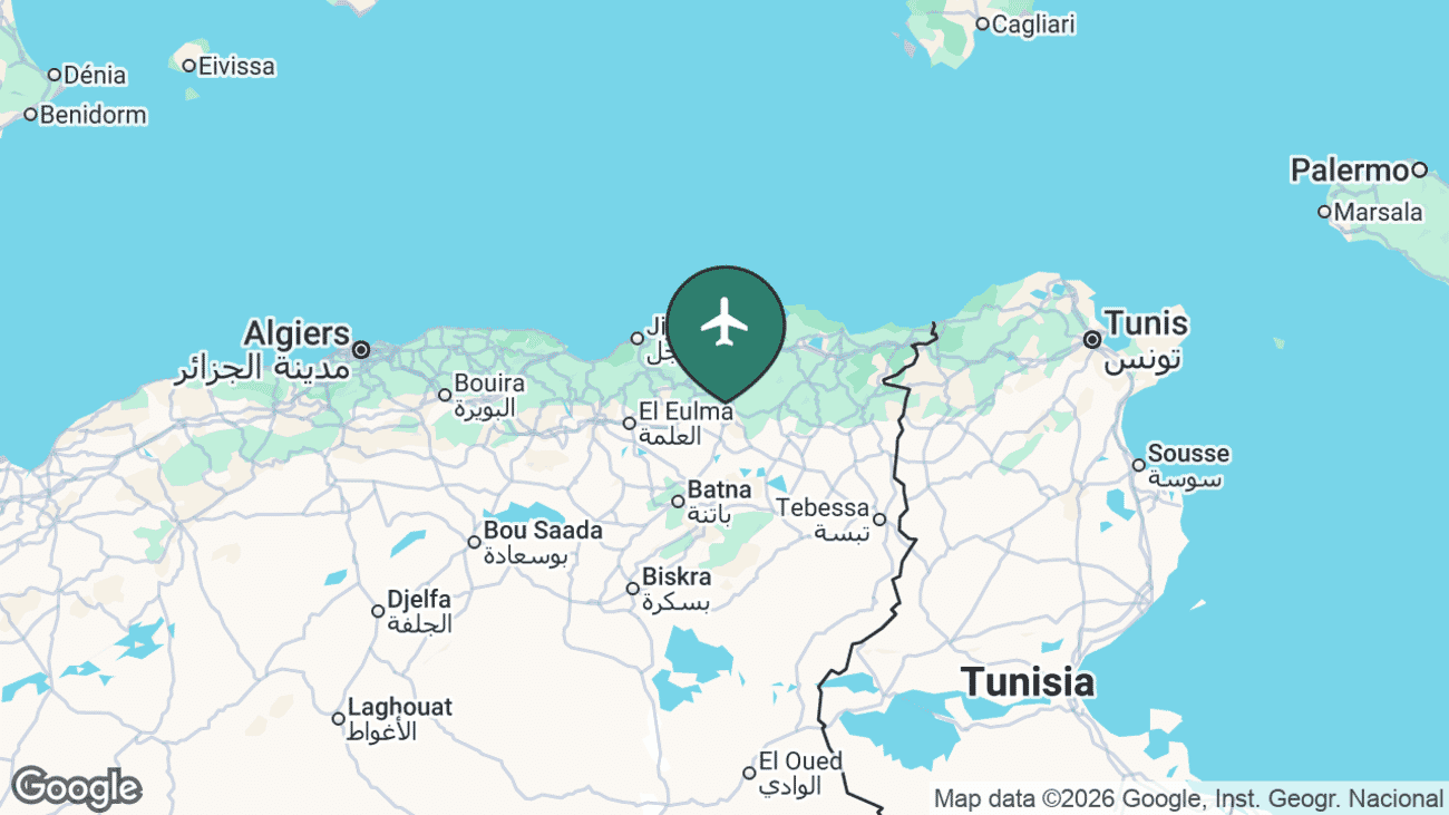 Map showing the location of Constantine Airport (CZL) in Algeria