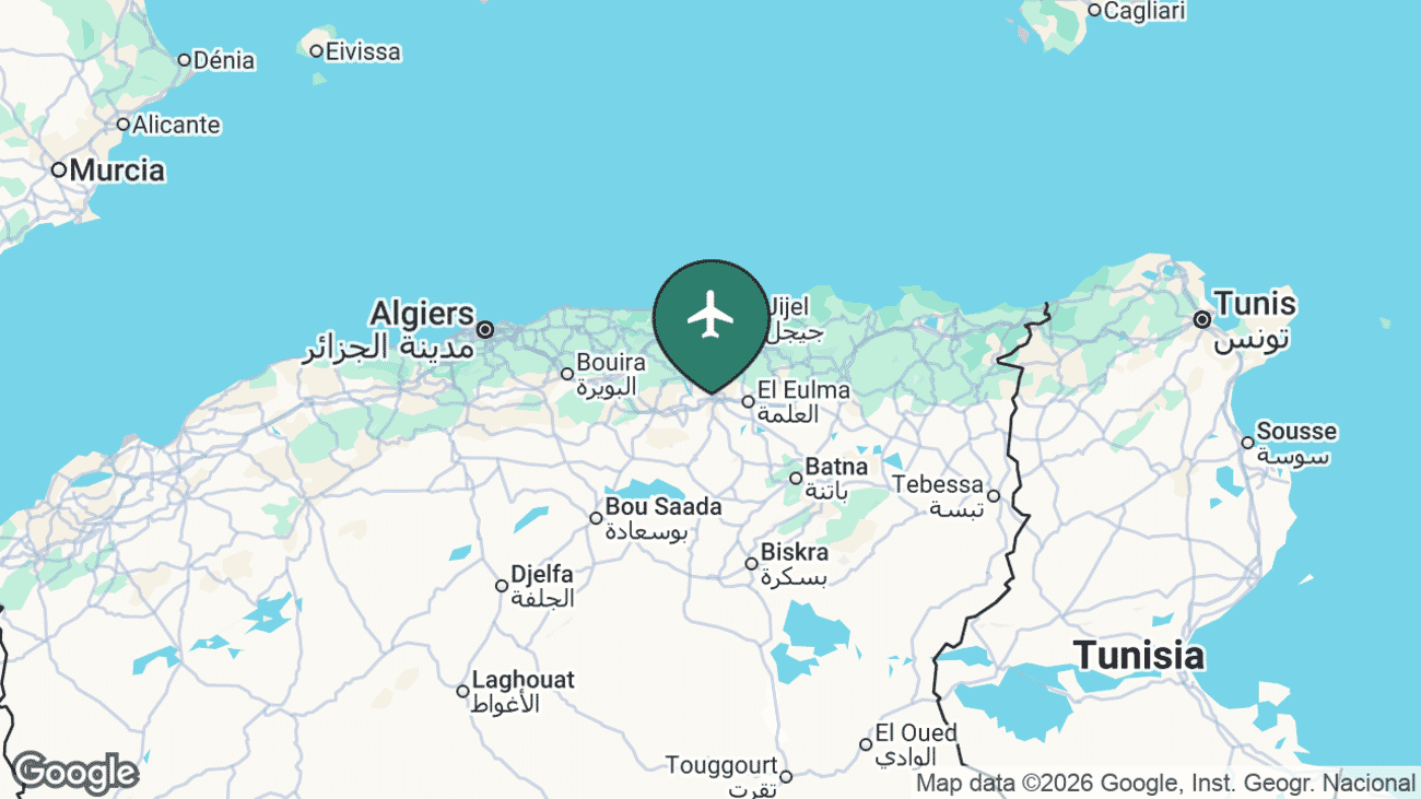 Map showing the location of Setif Airport (QSF) in Algeria