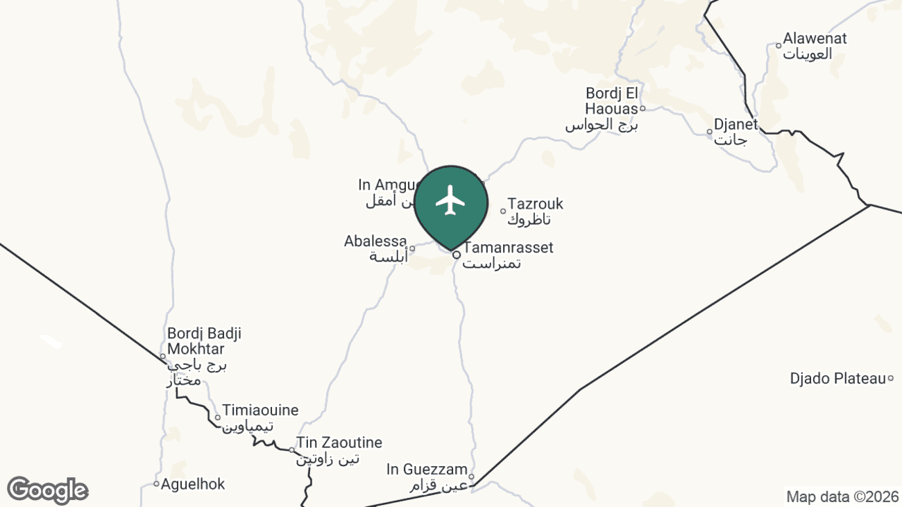 Map showing the location of Tamanrasset Airport (TMR) in Algeria