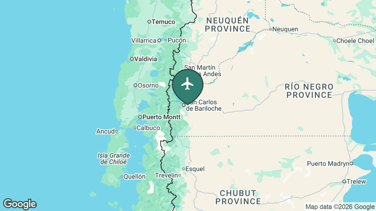 Map showing the location of San Carlos de Bariloche Airport (BRC) in Argentina