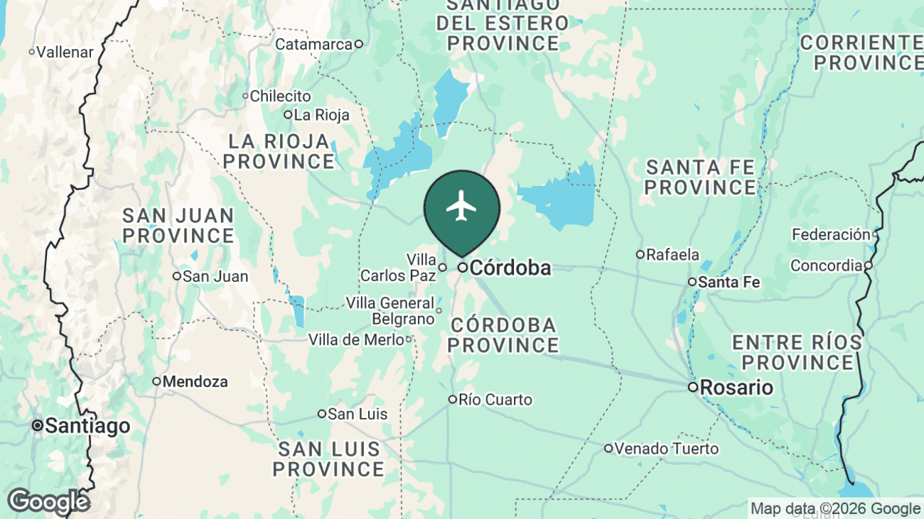 Map showing the location of Ingeniero Ambrosio Taravella Airport (COR) in Argentina