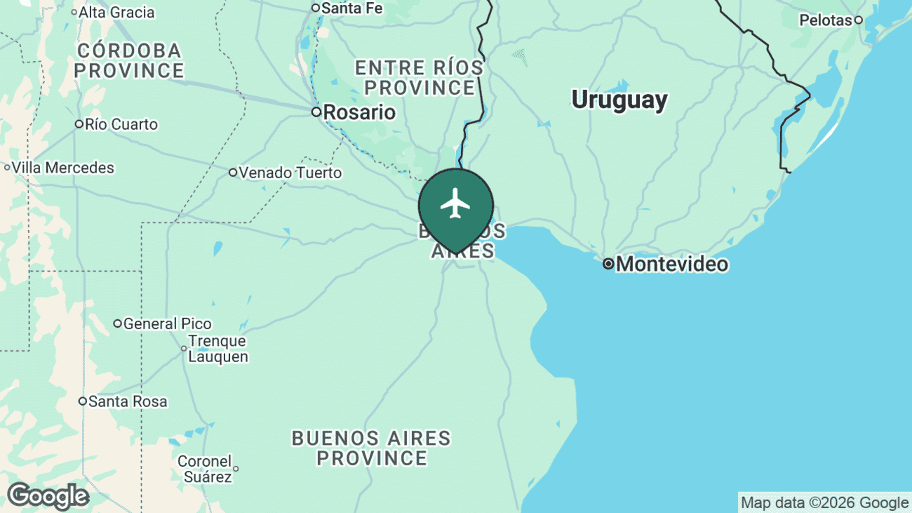Map showing the location of Ministro Pistarini International Airport (EZE) in Argentina
