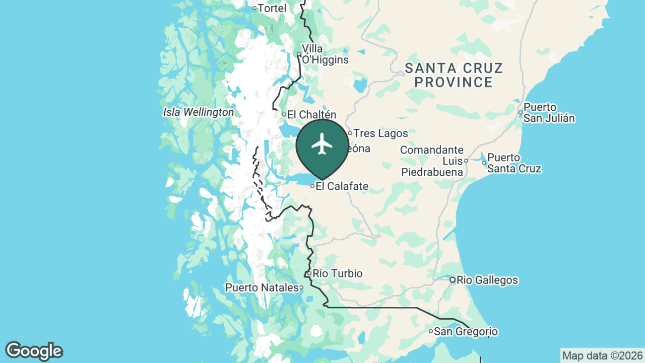 Map showing the location of Comandante Armando Tola International Airport (FTE) in Argentina
