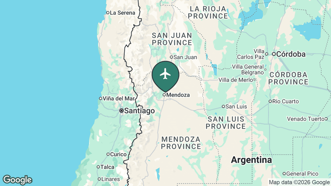 Map showing the location of El Plumerillo Airport (MDZ) in Argentina