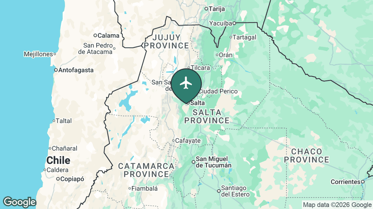 Map showing the location of Martín Miguel de Güemes International Airport (SLA) in Argentina