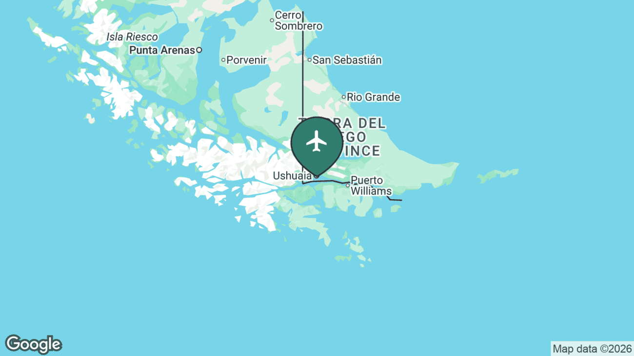 Map showing the location of Ushuaia – Malvinas Argentinas International Airport (USH) in Argentina