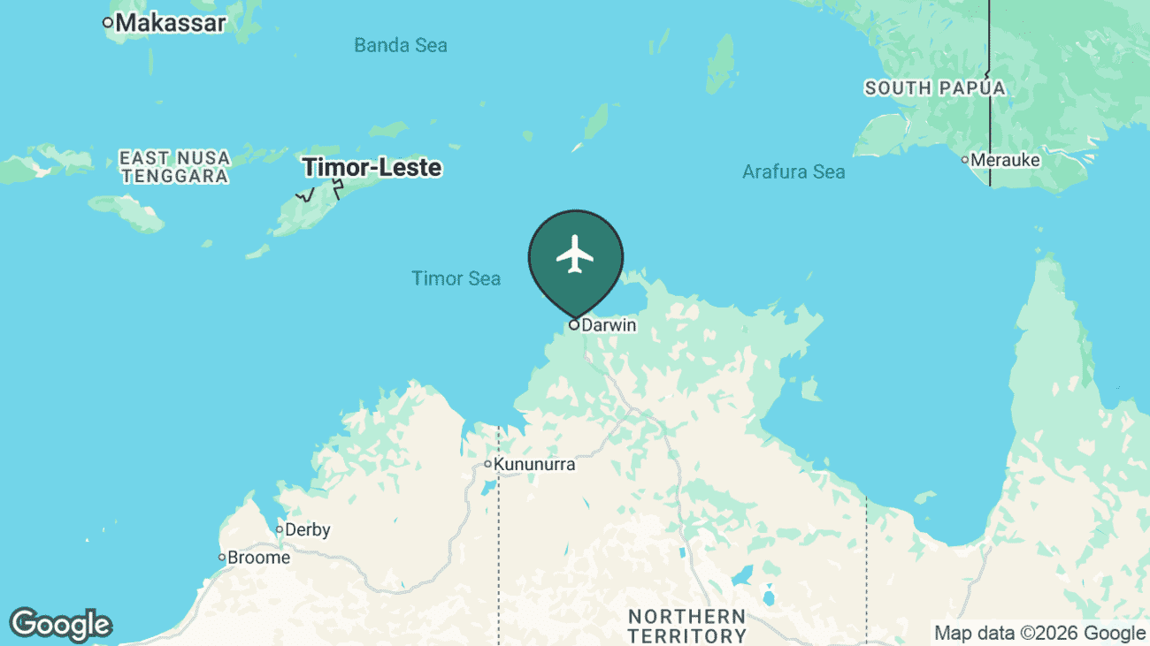 Map showing the location of Darwin International Airport (DRW) in Australia