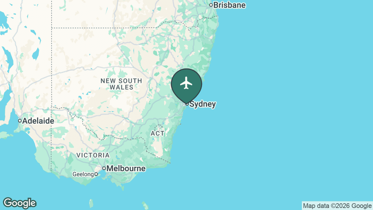 Map showing the location of Sydney Kingsford Smith Airport (SYD) in Australia