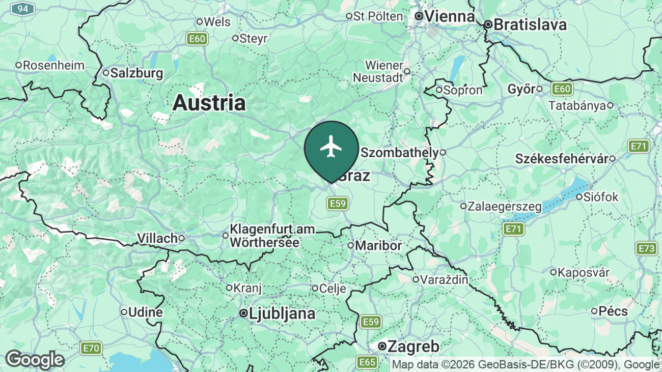 Map showing the location of Graz Airport (GRZ) in Austria