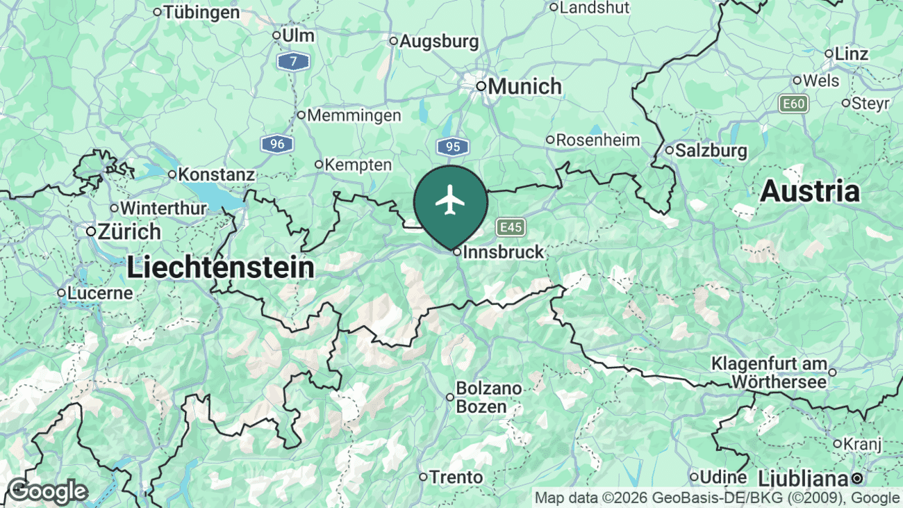 Map showing the location of Innsbruck Airport (INN) in Austria