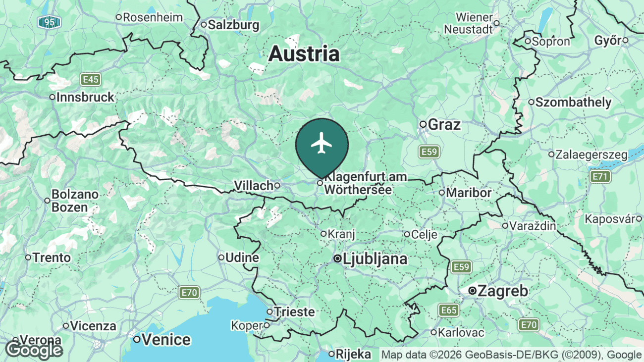 Map showing the location of Klagenfurt Airport (KLU) in Austria
