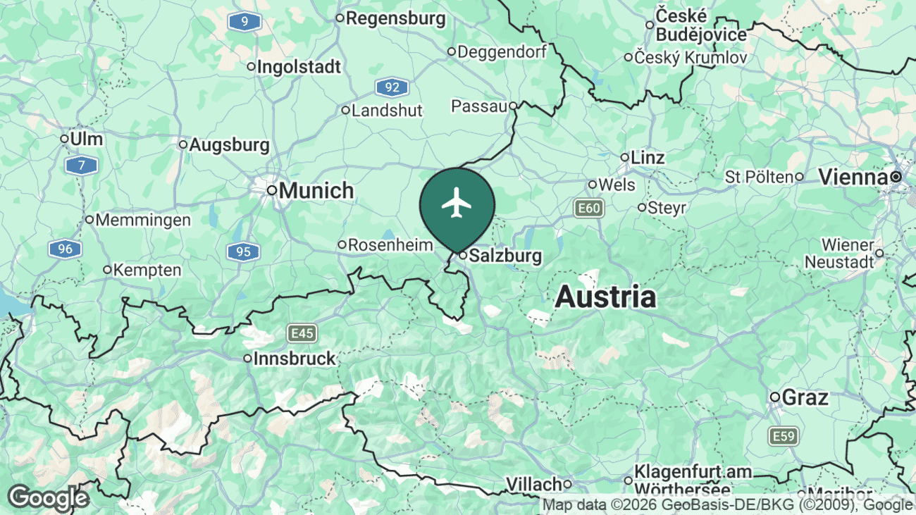 Map showing the location of Salzburg Airport (SZG) in Austria