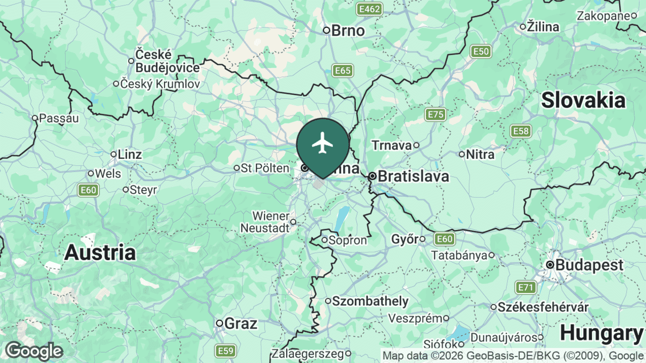 Map showing the location of Vienna International Airport (VIE) in Austria