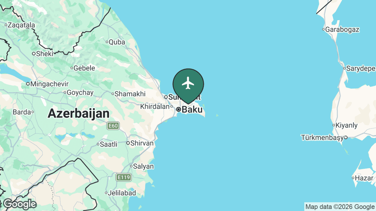 Map showing the location of Heydar Aliyev International Airport (GYD) near Baku, Azerbaijan