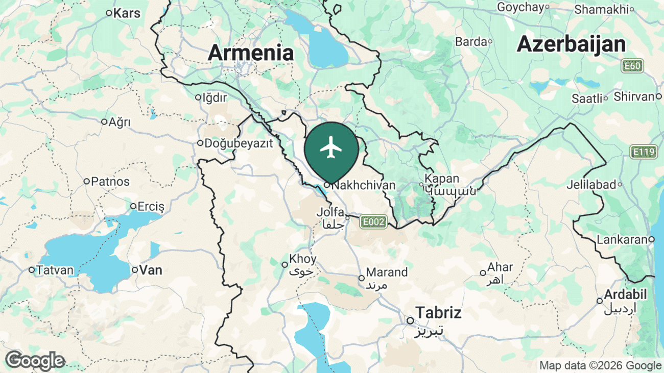 Map showing the location of Nakhchivan Airport (NAJ) in the Nakhchivan exclave of Azerbaijan