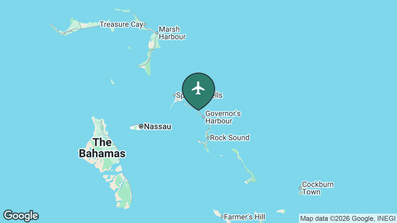 Map showing the location of Governor's Harbour Airport (GHB) in the Bahamas
