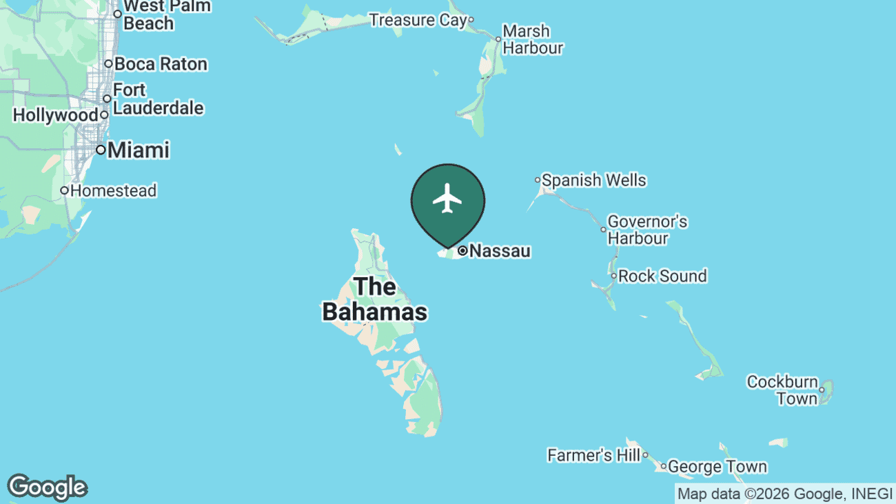 Map showing the location of Lynden Pindling International Airport (NAS) in the Bahamas