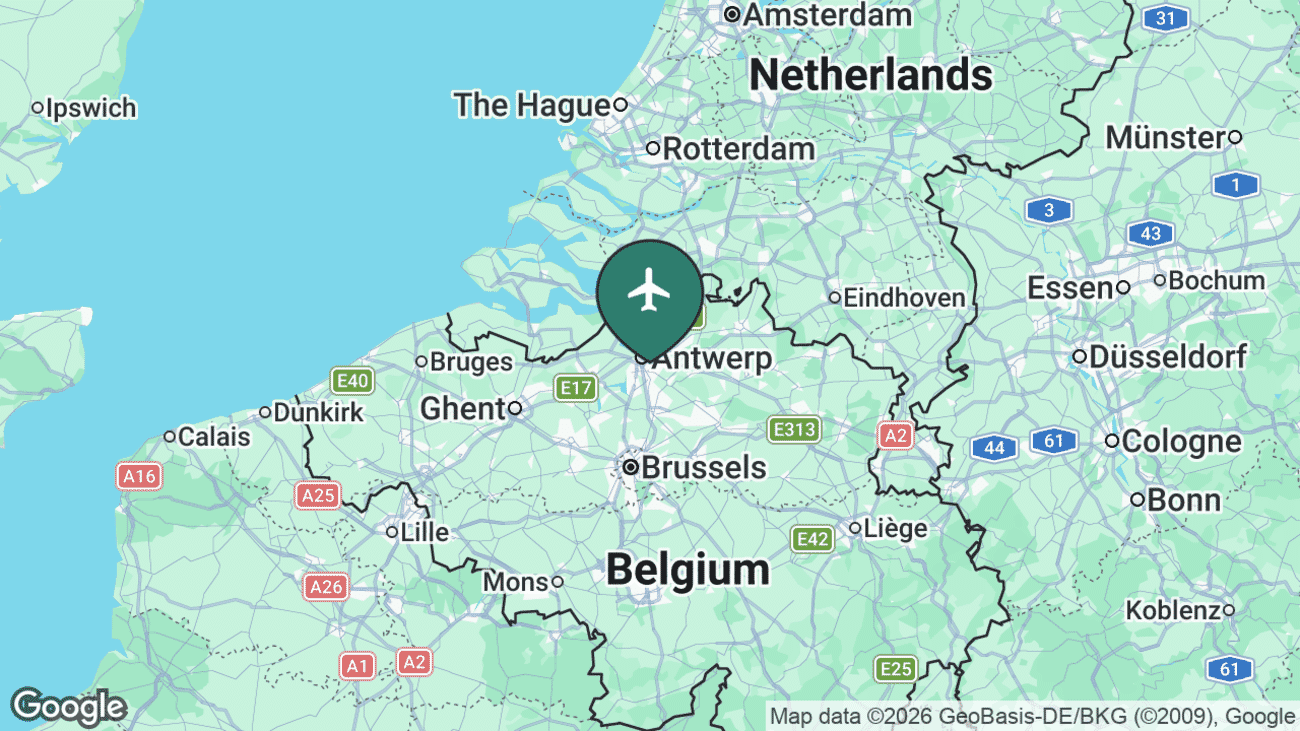 Map showing the location of Antwerp International Airport (ANR) in Belgium