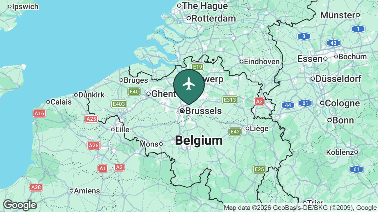 Map showing the location of Brussels Airport (BRU) in Belgium