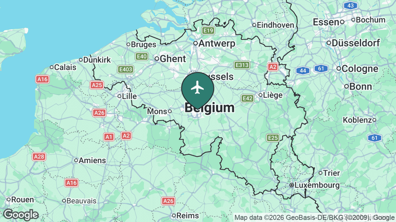 Map showing the location of Brussels South Charleroi Airport (CRL) in Belgium