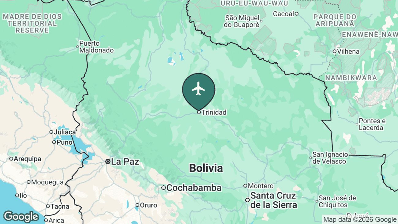 Map showing the location of Trinidad's airport (TDD) in Bolivia