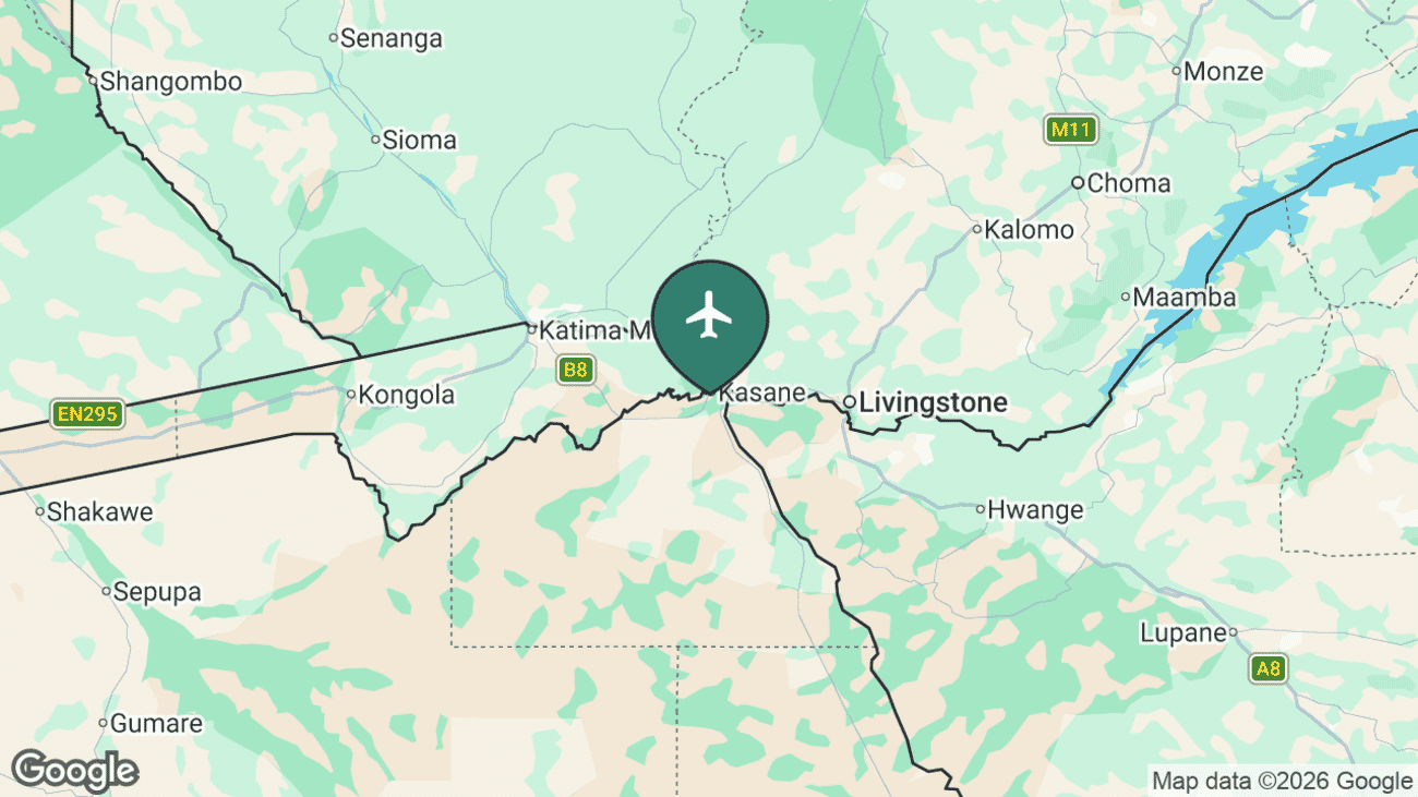 Map showing the location of Kasane (BBK) in Botswana