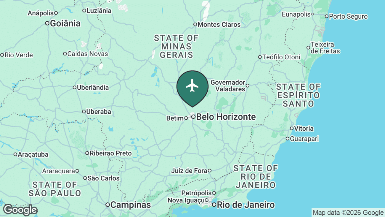 Map showing the location of Tancredo Neves International Airport (CNF) in Brazil