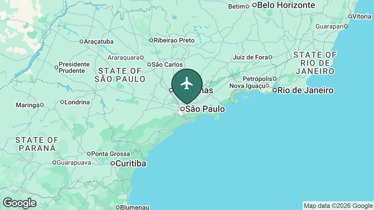 Map showing the location of São Paulo–Guarulhos International Airport (GRU) in Brazil