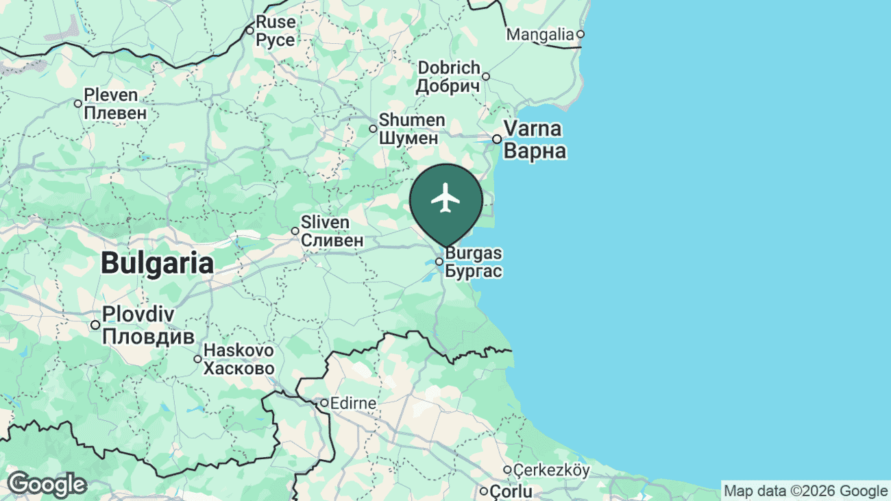 Map showing the location of Burgas Airport (BOJ) in Bulgaria