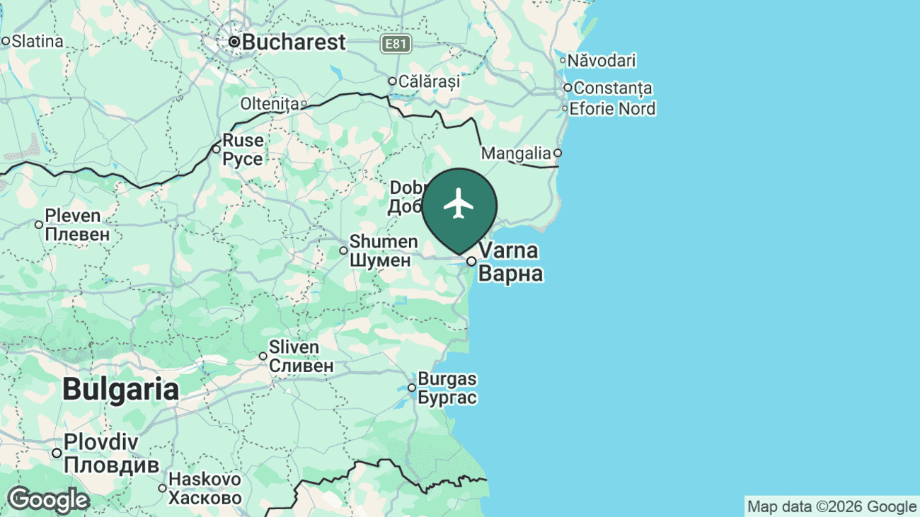 Map showing the location of Varna Airport (VAR) in Bulgaria