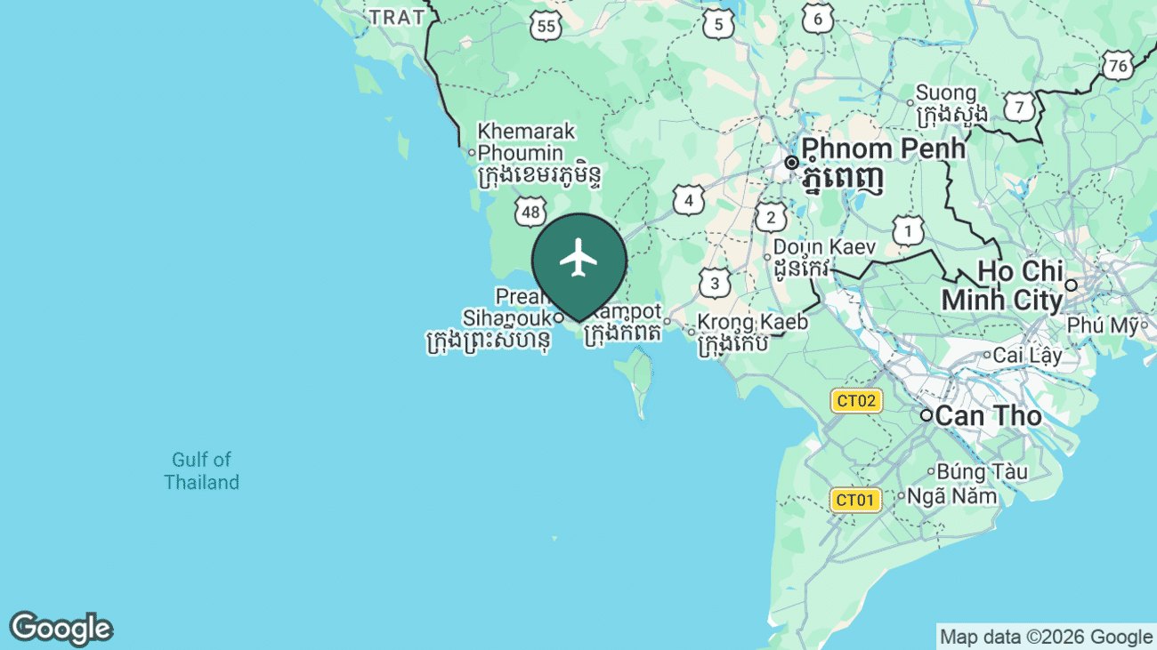 Map showing the location of Sihanoukville International Airport (KOS) in Cambodia