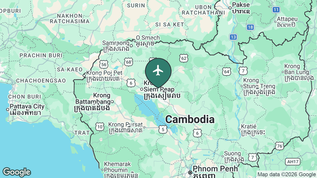 Map showing the location of Siem Reap-Angkor International Airport (SAI) in Cambodia