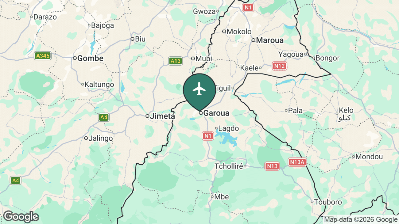 Map showing the location of Garoua International Airport (GOU) in Cameroon