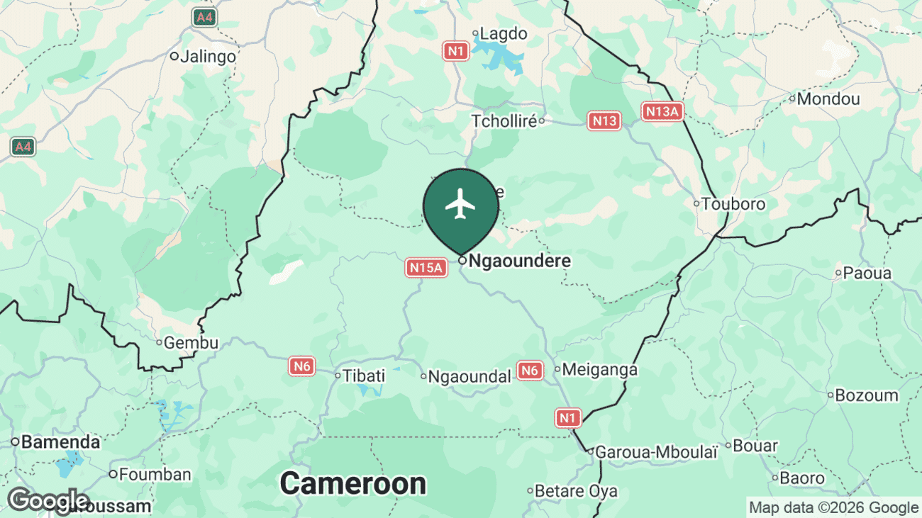 Map showing the location of N'Gaoundere Airport (NGE) in Cameroon