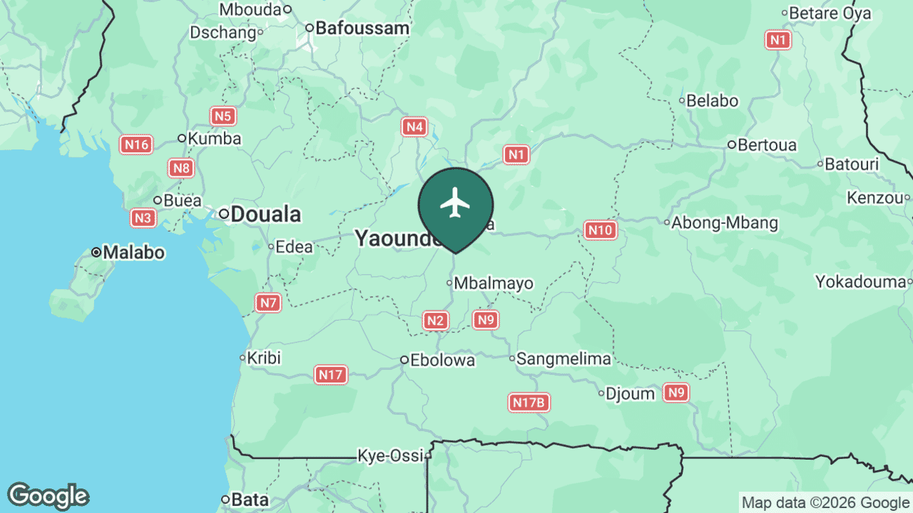 Map showing the location of Yaounde Nsimalen International Airport (NSI) in Cameroon