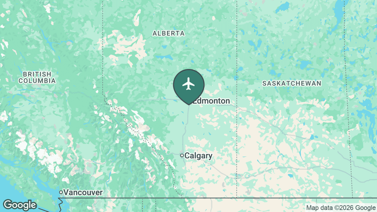 Map showing the location of Edmonton International Airport (YEG) in Canada