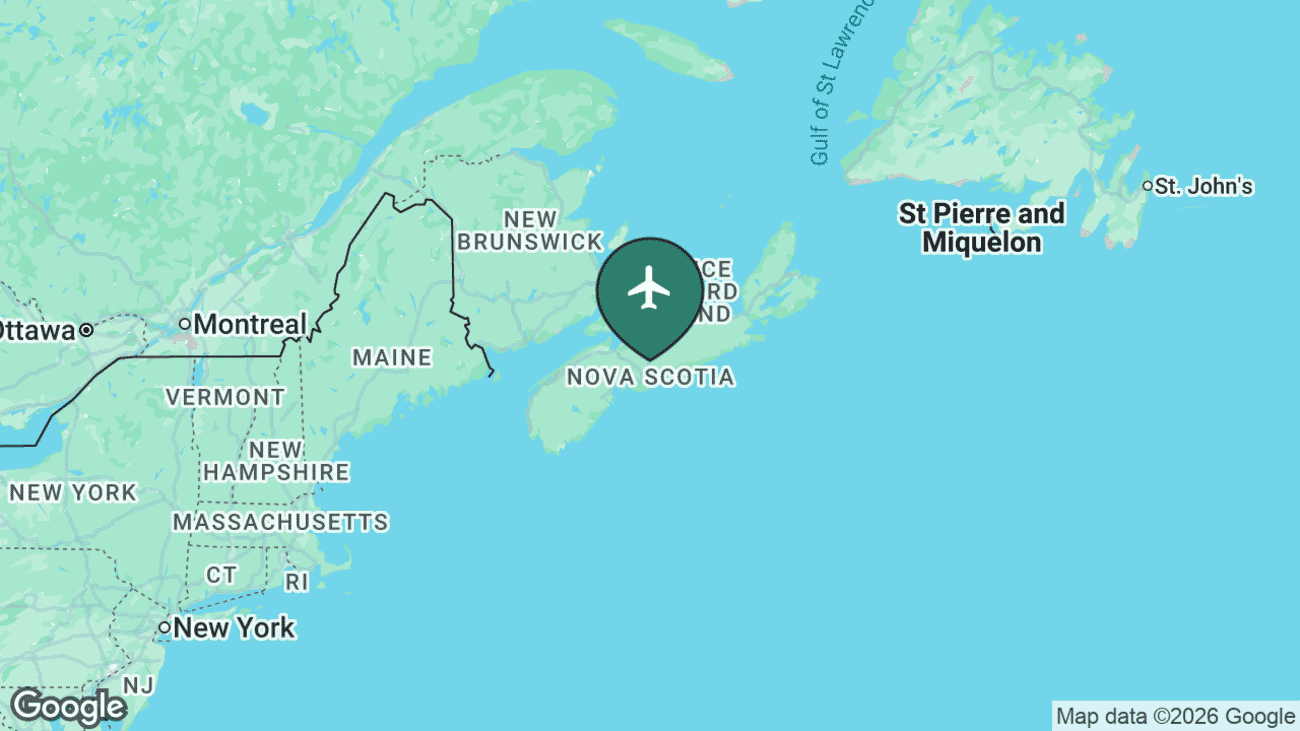 Map showing the location of Halifax Stanfield International Airport (YHZ) in Canada