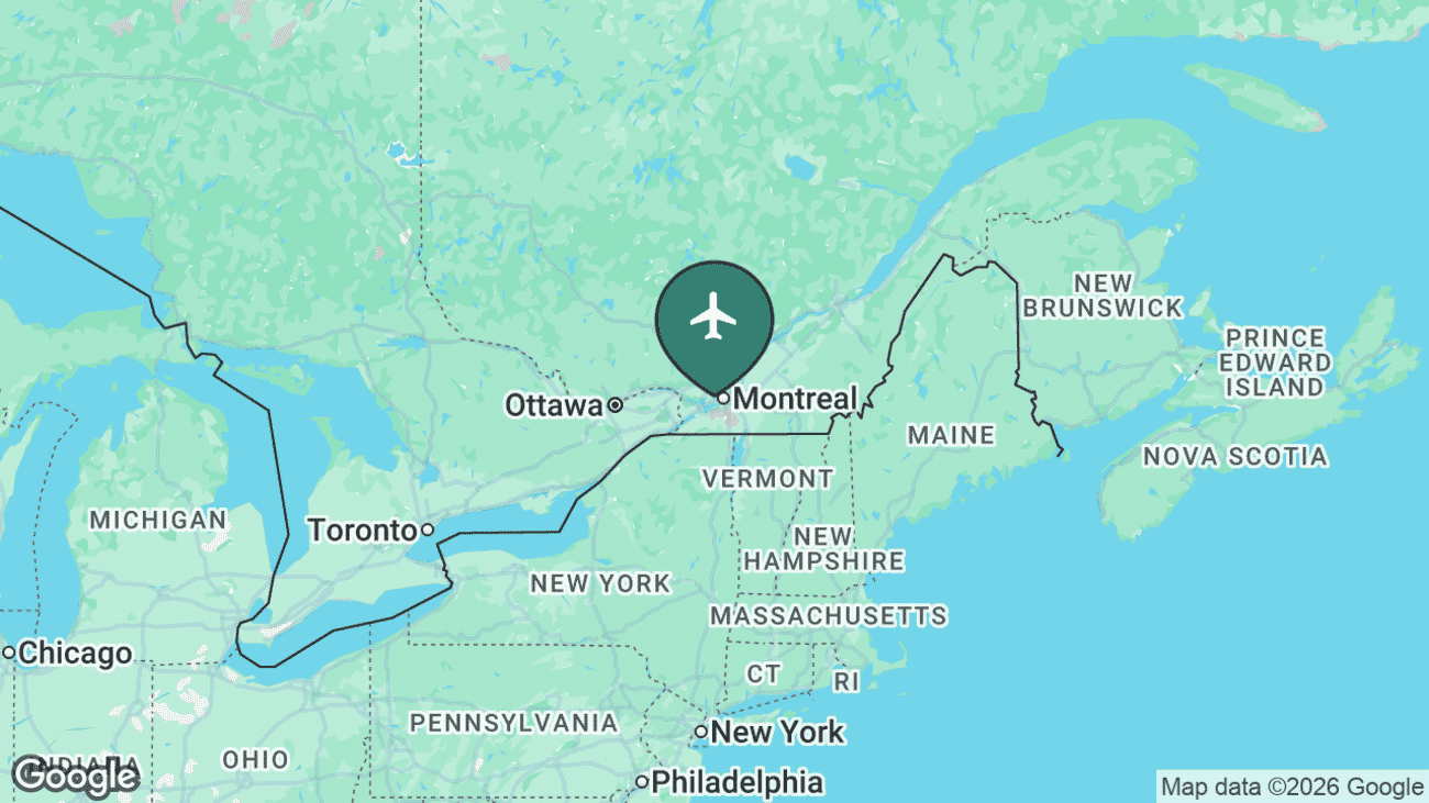 Map showing the location of Montréal-Trudeau International Airport (YUL) in Canada