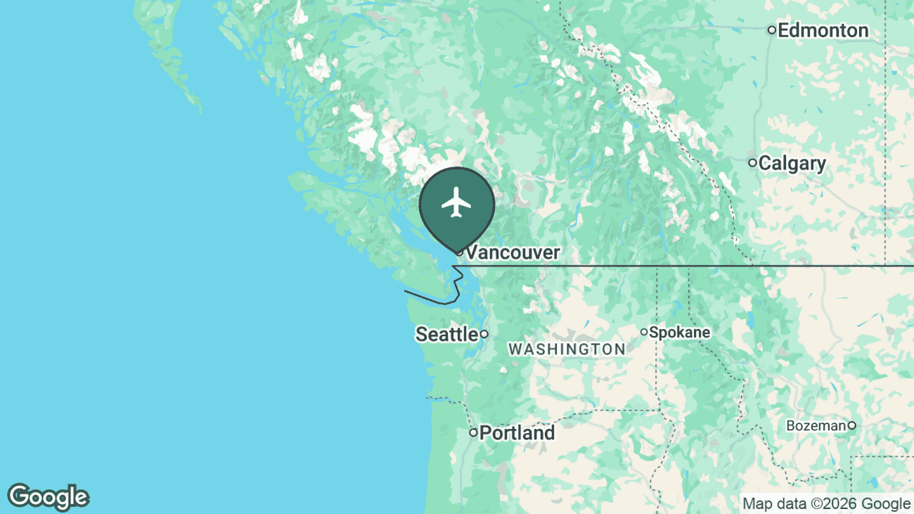 Map showing the location of Vancouver International Airport (YVR) in Canada