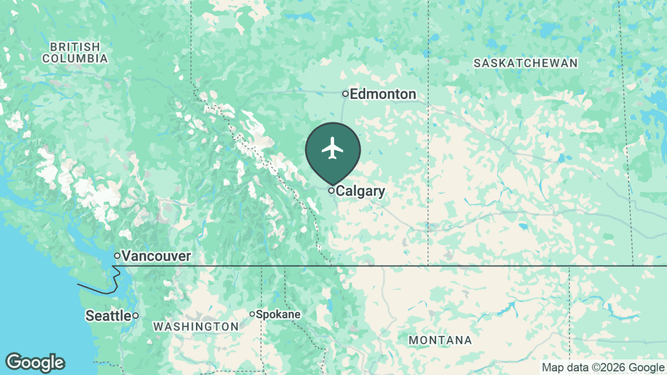 Map showing the location of Calgary International Airport (YYC) in Canada