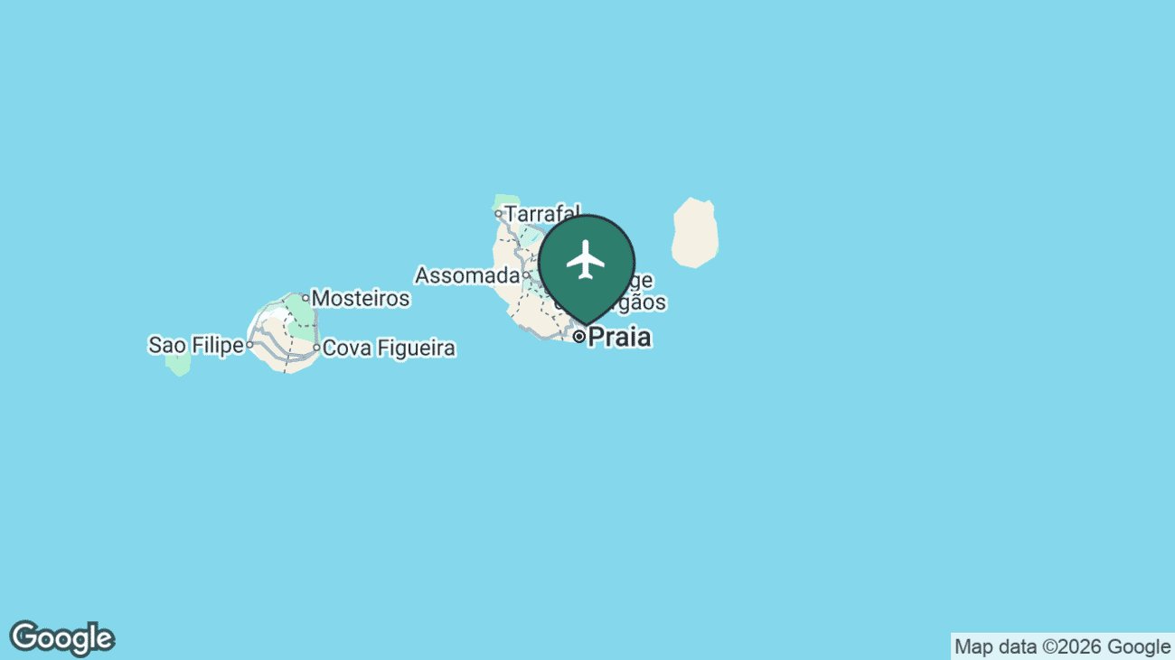 Map showing the location of Praia airport (RAI) in Cape Verde